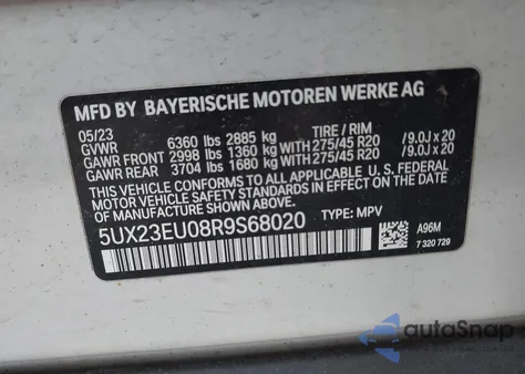 2024 BMW X5 xDrive40I из США, поврежденный, VIN 5UX23EU08R9S68020